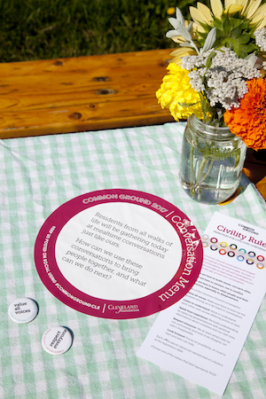 Common Ground day-of event materials ready to be used at Ohio City Farm during Common Ground 2017.